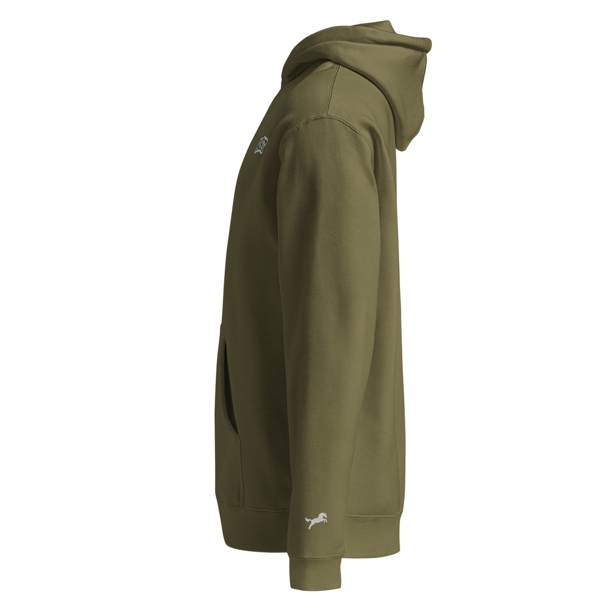 NOREXE - Moletom Extra Pesado 14oz Heavy Independent na cor verde, vista lateral, com capuz e bolso.