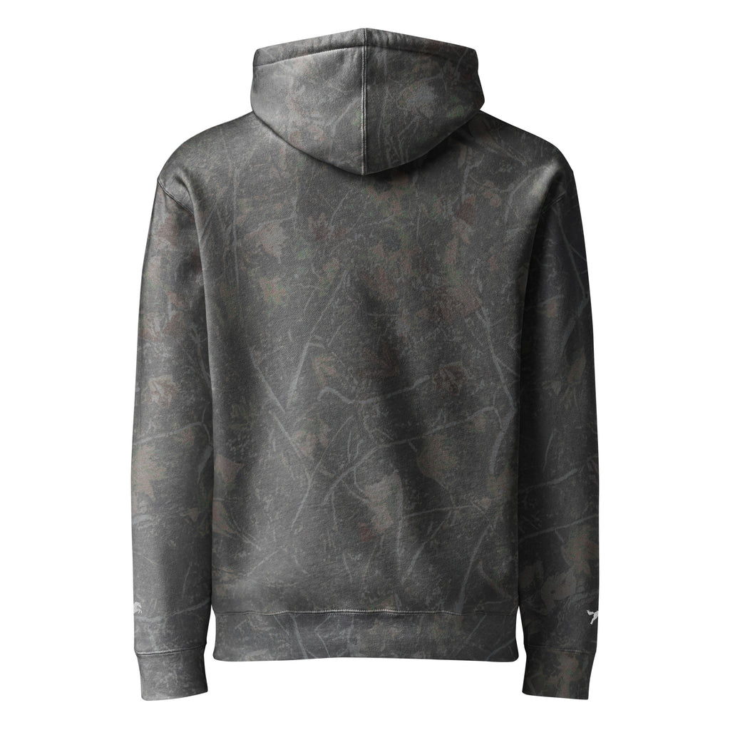 NOREXE - Moletom Extra Pesado 14oz Heavy Independent com capuz, vista traseira em padrão camuflado.