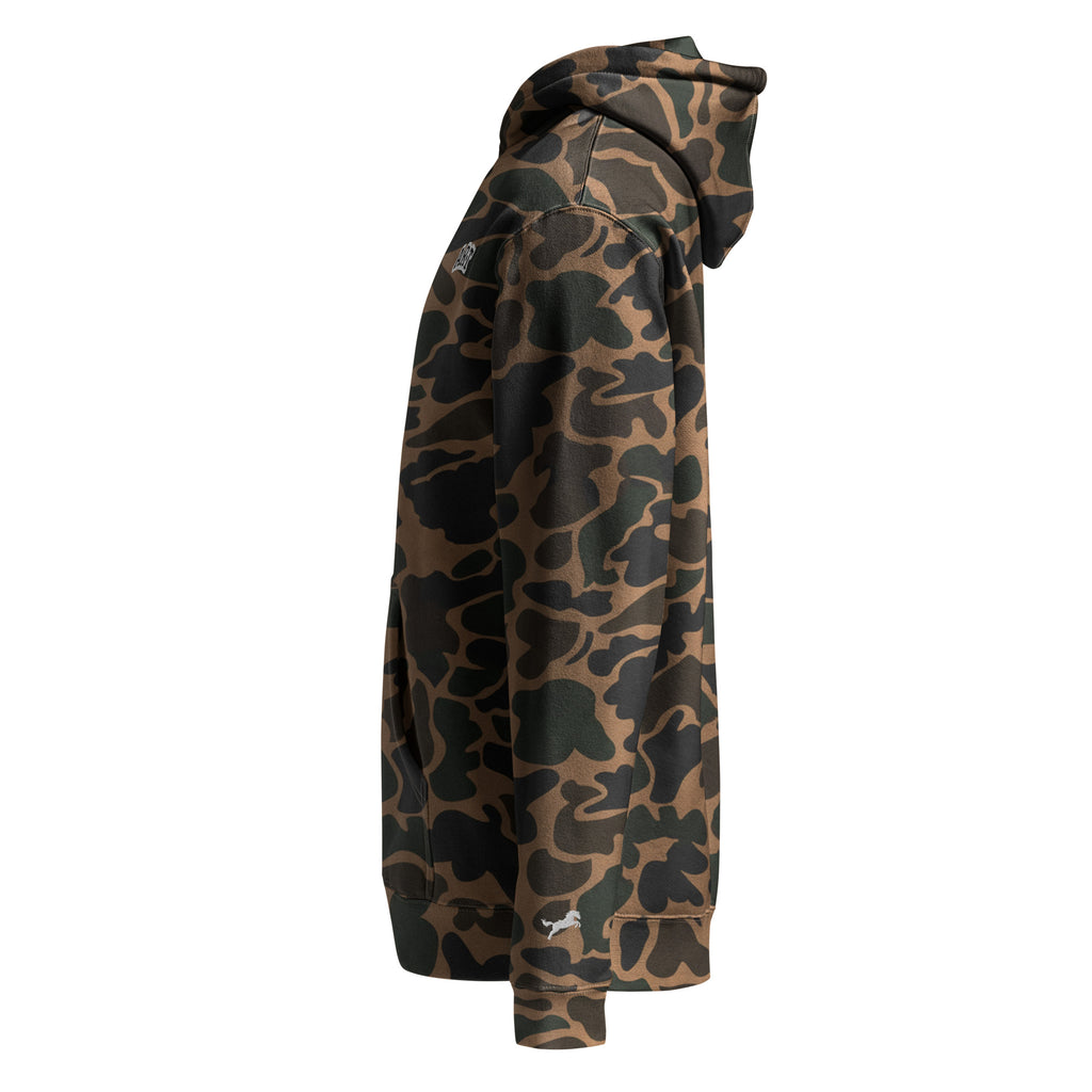 NOREXE - Moletom Extra Pesado 14oz Heavy Independent em padrão camuflado, vista lateral.