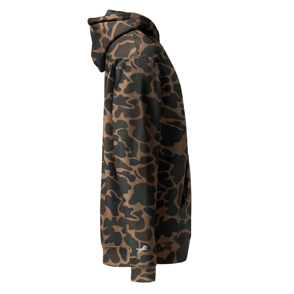 NOREXE - Moletom Extra Pesado 14oz Heavy Independent na estampa camuflada, vista lateral, destacando o design robusto.